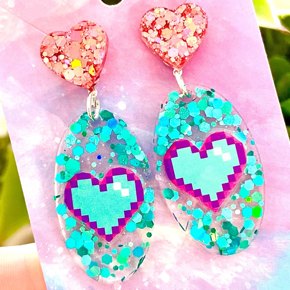 Heart Acrylic Dangle Earrings